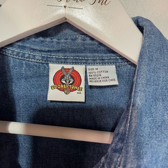 Looney Tunes Vintage Sleeveless Denim Top 90’s Tweety Bird Medium EUC - Picture 9 of 12